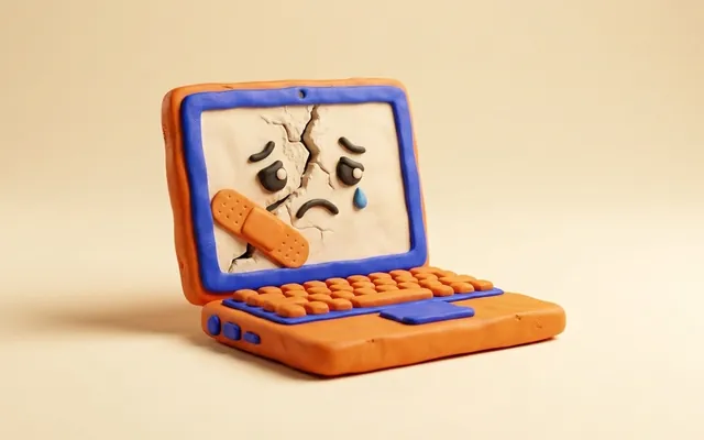 Pantalla de portátil de plastilina rota antes de la reparación